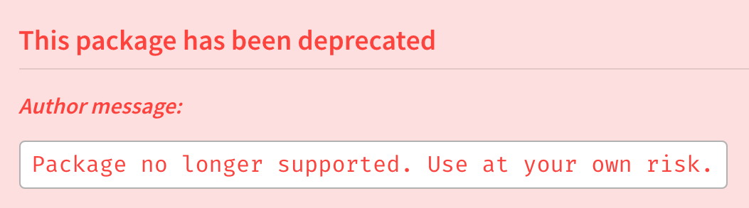 Screenshot of package deprecation